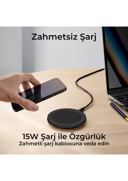 BXMG15 15W Manyetik Kablosuz Şarj Cihazı Siyah iPhone 12/13/14/15 Serisi ile uyumlu