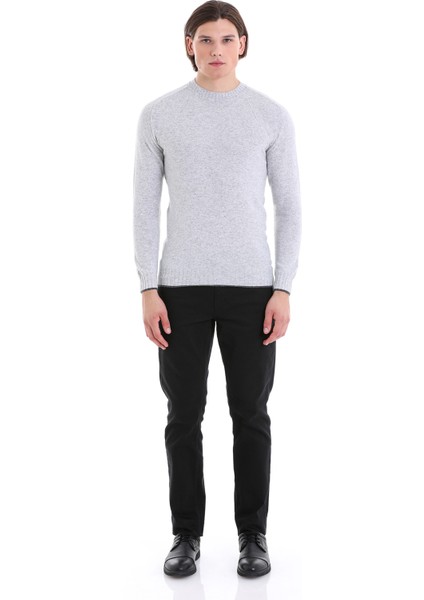 Gri Regular Fit Düz Bisiklet Yaka Yünlü Triko Kazak fiyatları