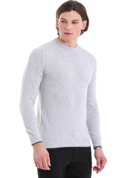 Gri Regular Fit Düz Bisiklet Yaka Yünlü Triko Kazak modelleri