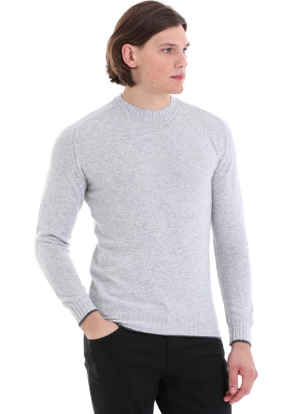 Gri Regular Fit Düz Bisiklet Yaka Yünlü Triko Kazak fırsatları