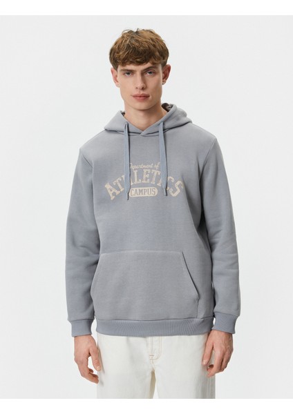 Kapşonlu Sweat Kolej Baskılı Kanguru Cep Detaylı Ribanalı modelleri