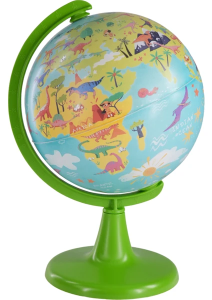 Gürbüz Yayınları 15 cm Dinazor Küre + Puzzle Kids Dino World Globe + Puzzle 54PCS