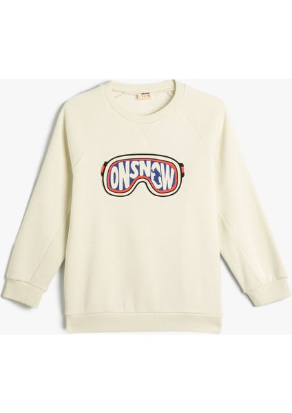 Sweatshirt Uzun Kollu Bisiklet Yaka Kış Temalı Baskı Detaylı Şardonlu