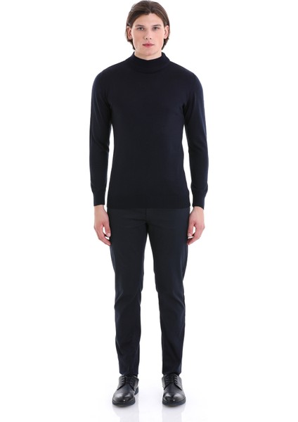 Lacivert Regular Fit Düz Yarım Balıkçı Yaka Yünlü Triko Kazak fiyatları