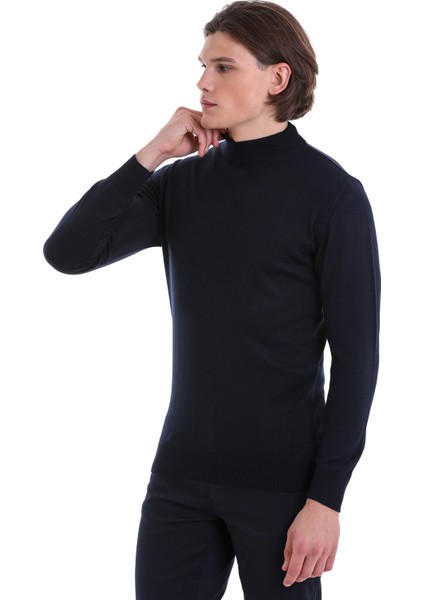 Lacivert Regular Fit Düz Yarım Balıkçı Yaka Yünlü Triko Kazak modelleri
