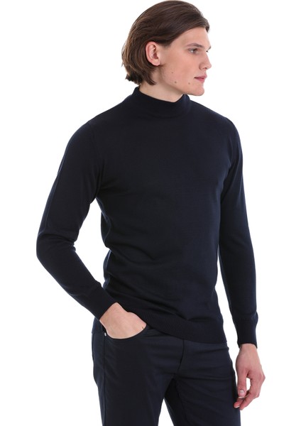 Lacivert Regular Fit Düz Yarım Balıkçı Yaka Yünlü Triko Kazak fırsatları