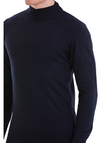 Lacivert Regular Fit Düz Yarım Balıkçı Yaka Yünlü Triko Kazak indirimleri