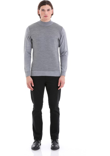 Gri Regular Fit Jakarlı Yarım Balıkçı Yaka Yünlü Triko Kazak fiyatları