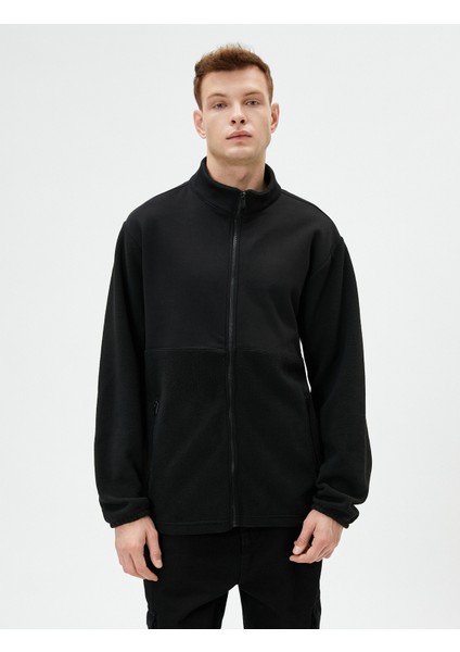 Peluş Sweatshirt Fermuarlı Dik Yaka Cep Detaylı modelleri