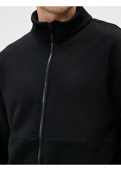 Peluş Sweatshirt Fermuarlı Dik Yaka Cep Detaylı indirimleri