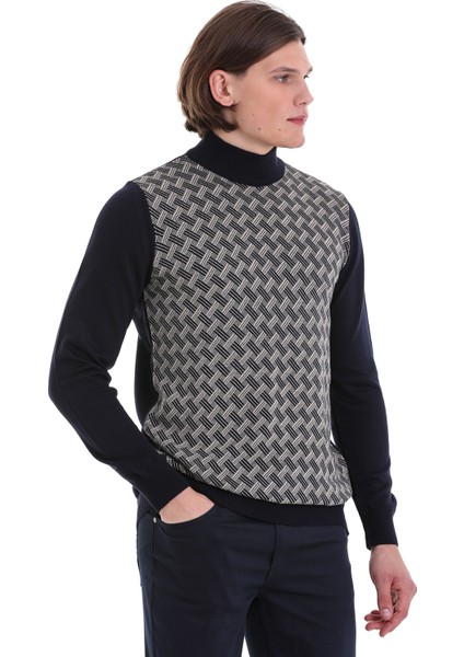 Lacivert Regular Fit Jakarlı Yarım Balıkçı Yaka Yünlü Triko Kazak fırsatları