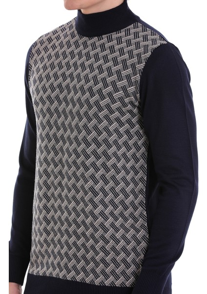 Lacivert Regular Fit Jakarlı Yarım Balıkçı Yaka Yünlü Triko Kazak indirimleri