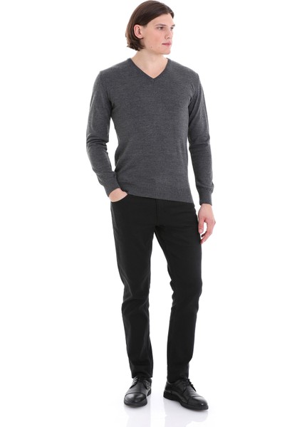 Gri Regular Fit Düz V Yaka Yünlü Triko Kazak fırsatları