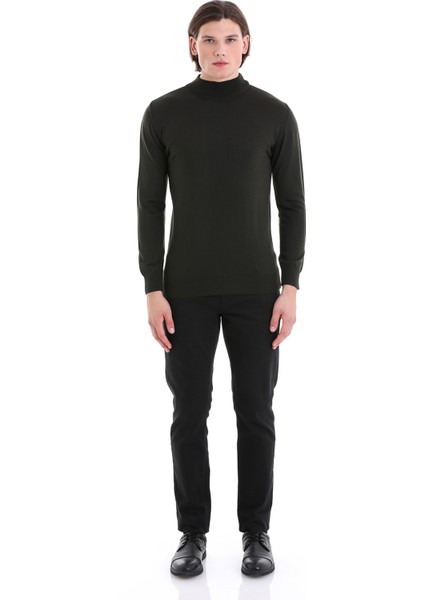 Haki Regular Fit Düz Yarım Balıkçı Yaka Yünlü Triko Kazak fiyatları