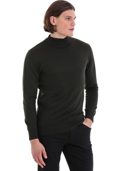 Haki Regular Fit Düz Yarım Balıkçı Yaka Yünlü Triko Kazak modelleri