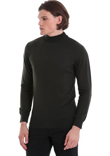 Haki Regular Fit Düz Yarım Balıkçı Yaka Yünlü Triko Kazak fırsatları