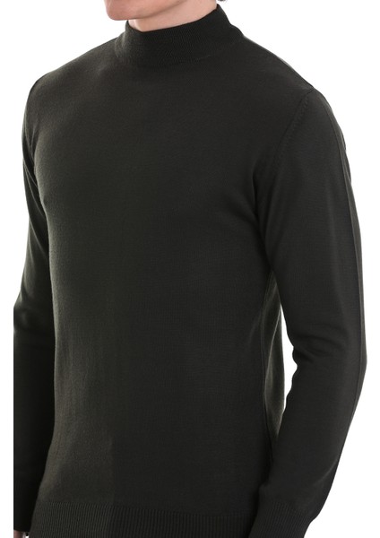 Haki Regular Fit Düz Yarım Balıkçı Yaka Yünlü Triko Kazak indirimleri