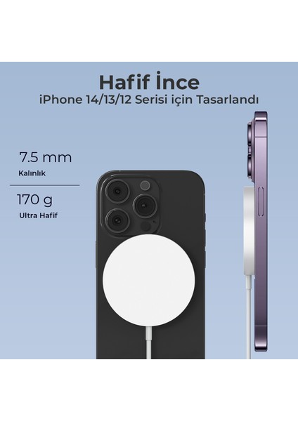 BXMG15 15W Manyetik Kablosuz Şarj Cihazı Beyaz iPhone 12/13/14/15 Serisi ile uyumlu modelleri