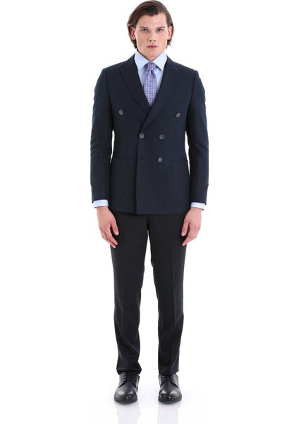 Lacivert Slim Fit Düz Sivri Yaka Kruvaze Klasik Ceket fiyatları