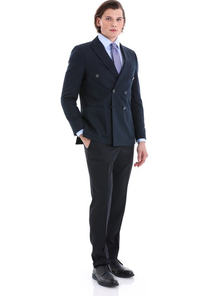 Lacivert Slim Fit Düz Sivri Yaka Kruvaze Klasik Ceket indirimleri