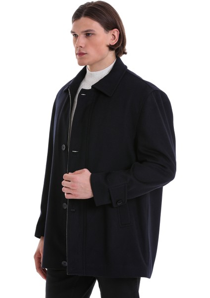 Lacivert Regular Fit Düz Bebe Yaka Yünlü Basic Kaban modelleri