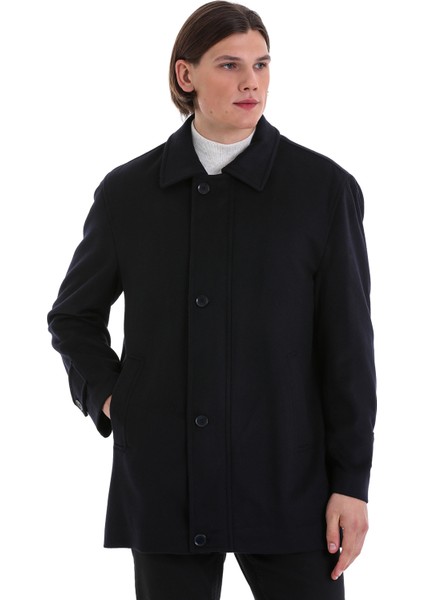 Lacivert Regular Fit Düz Bebe Yaka Yünlü Basic Kaban fırsatları