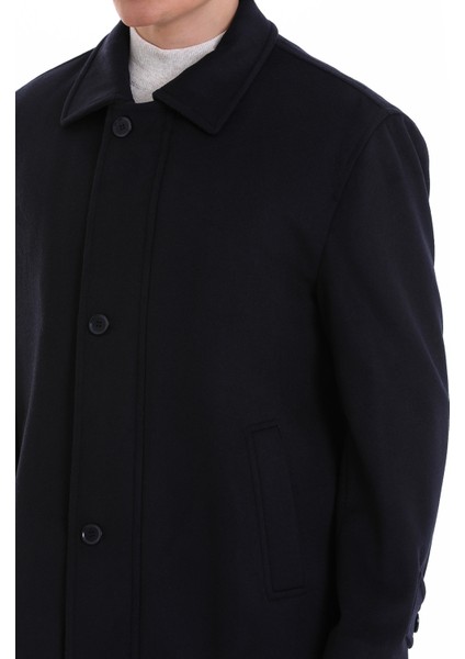 Lacivert Regular Fit Düz Bebe Yaka Yünlü Basic Kaban indirimleri