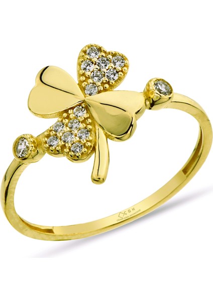 Yonca Taşlı Altın Yüzük CGKYZK0168