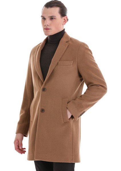 Camel Slim Fit Düz Mono Yaka Yünlü Kaşe Palto fırsatları