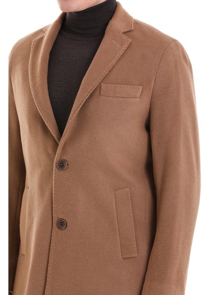 Camel Slim Fit Düz Mono Yaka Yünlü Kaşe Palto indirimleri