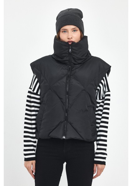 Kadın Huni Yaka Oversize Yelek