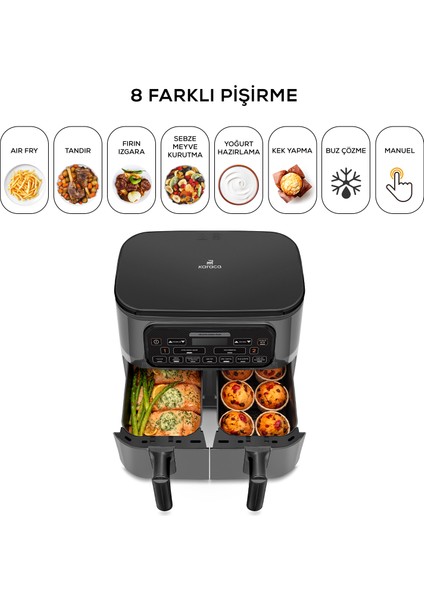 Air pro Cook Duo Tandır Xxxl 4+4 Litre Aırfryer Space Gray Black 8 Kişilik Fritöz