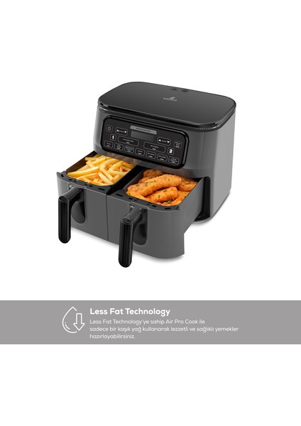 Air pro Cook Duo Tandır Xxxl 4+4 Litre Aırfryer Space Gray Black 8 Kişilik Fritöz