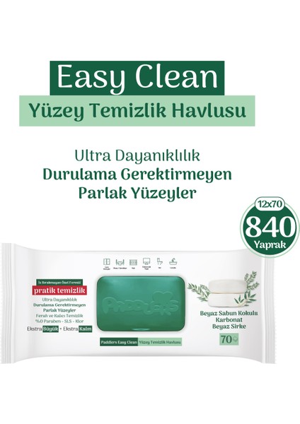 Easy Clean Beyaz Sabun Katkılı Yüzey Temizlik Havlusu 12X70 (840 Yaprak)