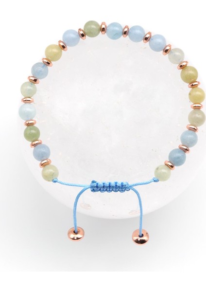 Akuamarin - Heliodor Doğal Taş Makrome Örme Bileklik