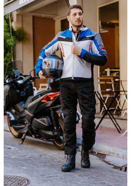 Madrid 3 Mevsım Erkek Motosıklet Ceketı - Mavı Gri L