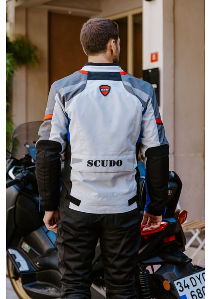 Madrid 3 Mevsım Erkek Motosıklet Ceketı - Mavı Gri L
