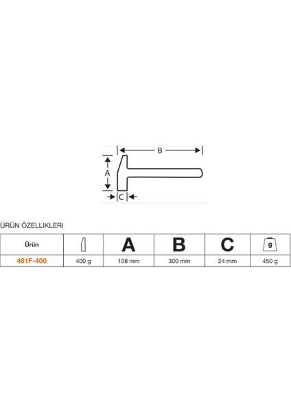 Fiberglas Saplı Alman Çekiç 400gr 481F-400