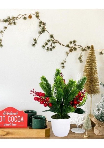 Yapay Çiçek Yılbaşı Çiçeği Kırmızı Kokina ve Çam Dalı Beyaz Aksıda 30*20CM indirimleri
