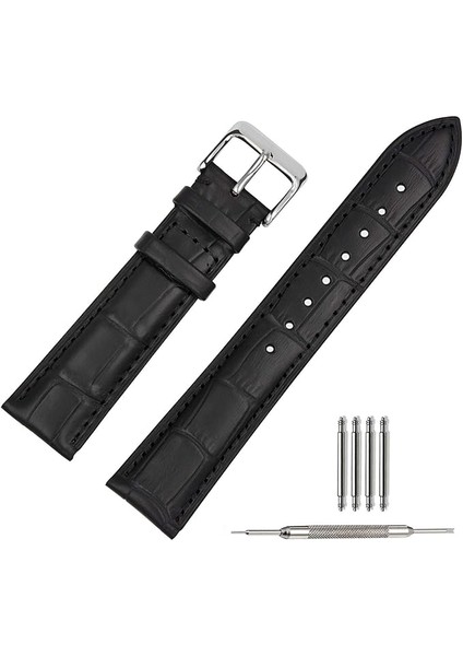 Fossil Saat Uyumlu Croco Baskılı Siyah Renk Deri 22 mm Saat Kordonu Kayışı