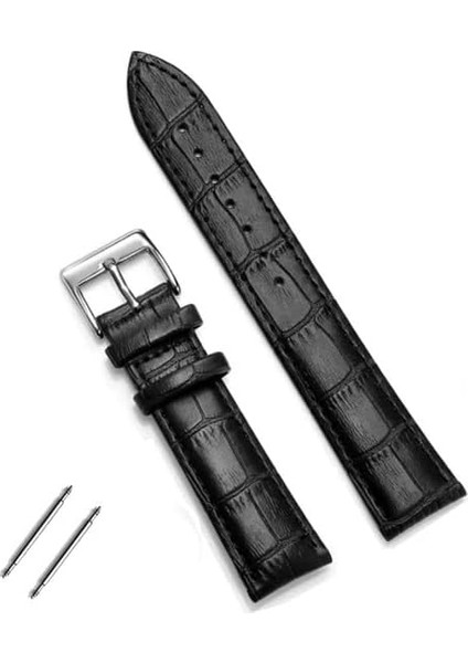 Fossil Saat Uyumlu Croco Baskılı Siyah Renk Deri 22 mm Saat Kordonu Kayışı
