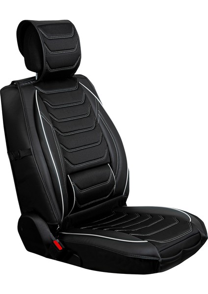 hyundai Getz Uyumlu Lüks Yarı Deri Oto Koltuk Kılıfı Ön/arka Set (Roma) Siyah-Beyaz