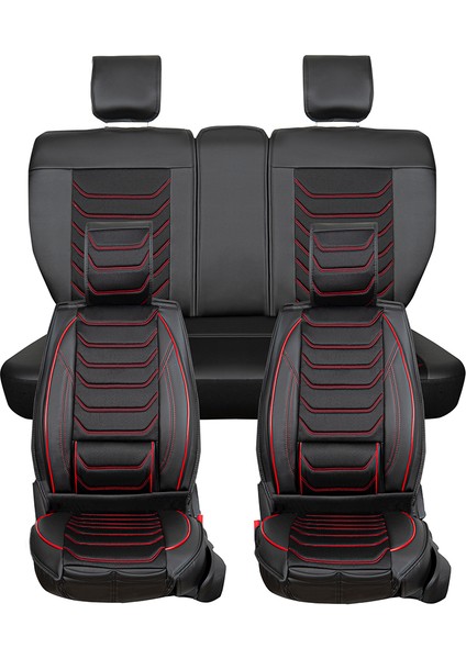 seat Cordoba Uyumlu Lüks Yarı Deri Oto Koltuk Kılıfı Ön/arka Set (Roma) Siyah-Kırmızı