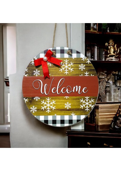 Dijital Baskı Kırmızı Kurdeleli Incili Welcome Kapı Süsü 30 cm Kapı Süsü modelleri