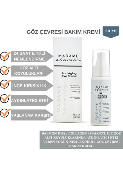 Göz Çevresi Bakım Kremi 50ML Salmon Dna ve Collagen Içeriği ile Yaşlanma Önleyici ve Yoğun Nemlendirme