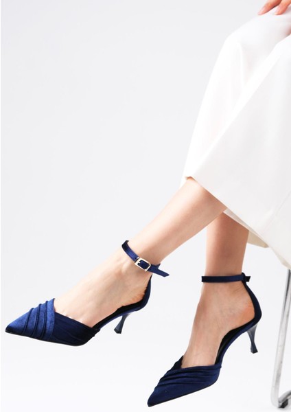 Dina Lacivert Renk Kadife Kumaş Kadın Topuklu Ayakkabı indirimleri