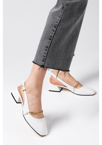 Renata Beyaz Renk Arkası Açık Kısa Topuklu Kadın Ayakkabı fiyatları
