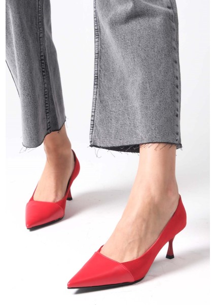 Lina Kırmızı Süet Ve Deri Kombinasyonlu Topuklu modelleri