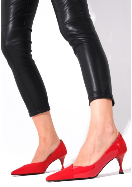 Wendy Kırmızı Süet Ve Rugan Kadın Topuklu Ayakkabı