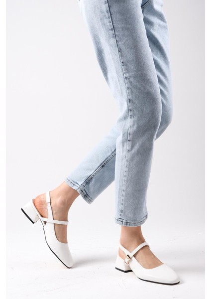 Ella Beyaz Renk Arkası Açık Kadın Kısa Topuklu Ayakkabı fırsatları